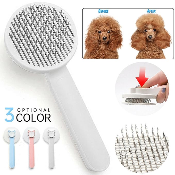 Cat Grooming Brush Slicker Brush for Pet Self Cleaning Hair Removal with Stainless Steel Needles Shedding & De-Matting Tool Hair Remover for Pet Dogs Cats (White)