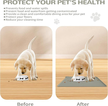 Waterproof Pet Feeding Mats with High Lips - Multiple Size and Colors, Silicone Mat, Nonslip Pet Food Mat for Dogs, Cats with Prevent Water goes Down (Beige)
