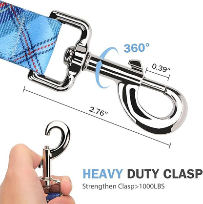 Hikiko Double Handle Dog Leash 4 Foot for Small Medium Large Dogs, Padded Traffic Handles Lead for Walking Training (Blue Plaidl)