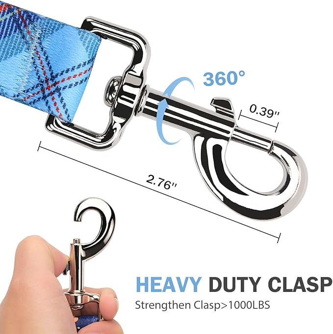 Hikiko Double Handle Dog Leash 6 Foot for Small Medium Large Dogs, Padded Traffic Handles Lead for Walking Training (Blue Plaidl)