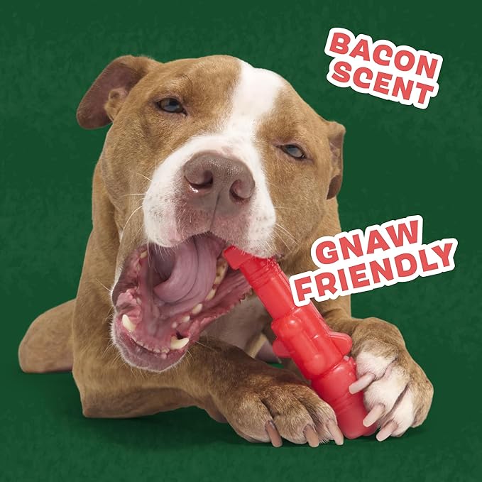 Barkbox The Gnawtcracker Super Chewer Dog Toy – Durable Solid Nylon Chew Toy with Bacon Scent & Gnaw-Friendly Texture – Tough Holiday Fun for Large Dogs