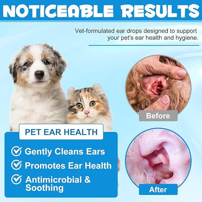 Cat & Dog Ear Infection Treatment Drops, Pets Ear Cleaning Solution Drops with 1% Hydrocortisone Soothing Dog Yeast Infection, Treats Ear Infections, Itchy Ear Relief, Cat Ear Care Supplies