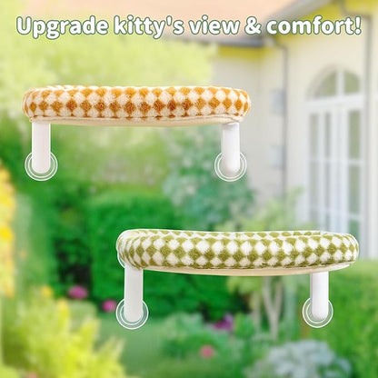 Sunhoo Cat Window Perch Bed Foldable Kitty Windowsill Hammock Shelf Seat Large Cats Suction Cup Indoor Kitten Window Sill Lounger with Soft Plush Cushion Machine Washable 21.26 * 11.8in (Brown, M)