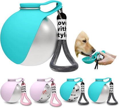 Portable Dog Water Ball, 304 Stainless Steel Foldable Pet Water Bottle – Portable, Leak-Proof & Perfect for Travel, Large-Capacity (285ml) Cup with Foldable Silicone Bowl