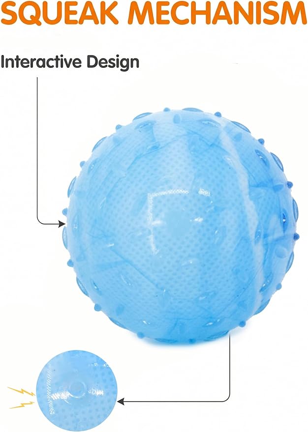 Colorful Squeaky Dog Toy Balls, Spiky Sensory 2.5" Balls for Dogs, Dog Chew Toys for Teething, Non-Toxic TPR, 3 Pack, 2.5",Painting