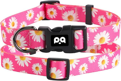 QQPETS Adjustable Soft Dog Collar: Print Flower Pink Multicolor Cute Patterns for XS Small Medium Large Pet Girl Boy Puppy Walking Running Training (XS, Small Daisies)