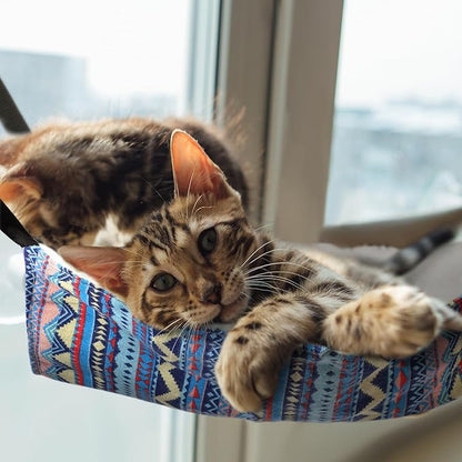 Jetec 2 Pack Cat Hammock for Cage, Catio Accessories Reversible Soft Cats Bed with Adjustable Straps and Hooks Double-Sided Linen and Fleece Hanging Hammock for Cats, Kitten(Ethnic Pattern,M)