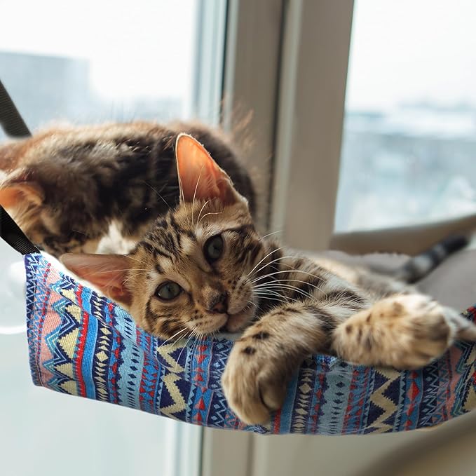 Jetec 2 Pack Cat Hammock for Cage, Catio Accessories Reversible Soft Cats Bed with Adjustable Straps and Hooks Double-Sided Linen and Fleece Hanging Hammock for Cats, Kitten(Ethnic Pattern,L)