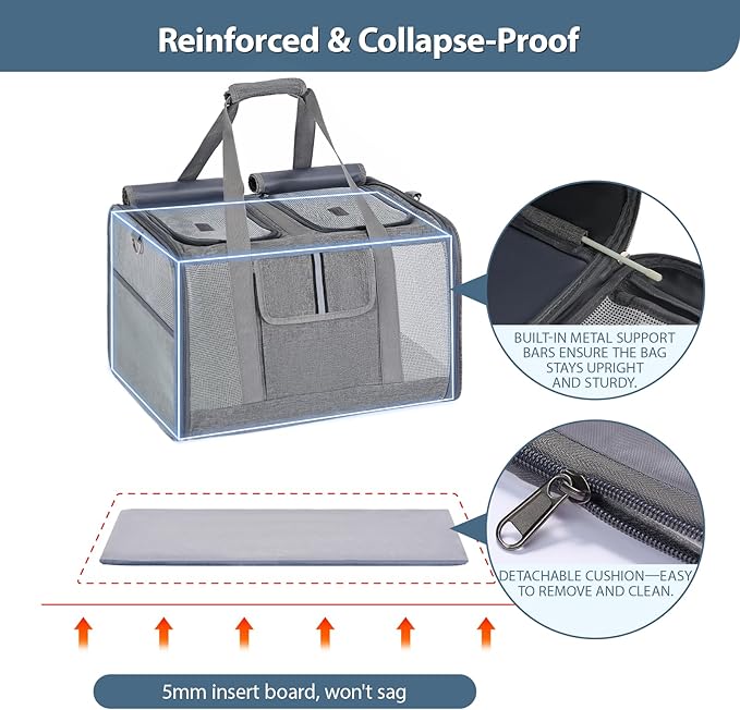 Cat Carrier for 2 Cats, Large Soft-Sided Pet Travel Carrier, Dual Compartments, Privacy Protection, Dog Carrier for Small/Medium Dogs, Home & Outdoor Use