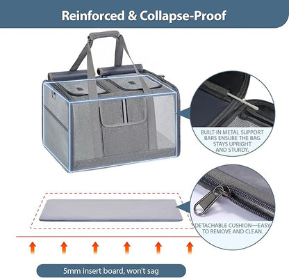 Cat Carrier for 2 Cats, Large Soft-Sided Pet Travel Carrier, Dual Compartments, Privacy Protection, Dog Carrier for Small/Medium Dogs, Home & Outdoor Use