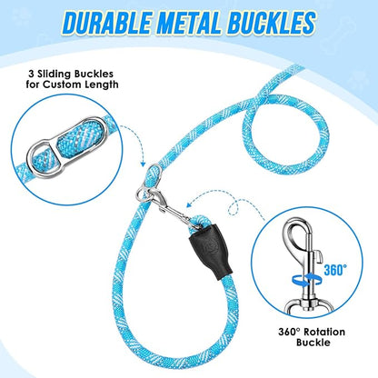 Lukovee Hands Free Dog Leash, 10FT Adjustable Training Lead 1/2 Inch Nylon Heavy Duty Lead No Pull for Large Medium Dogs, Tangle Free Reflective Waist-Leash for Walking Running(Xie-Blue, Plus Handle)