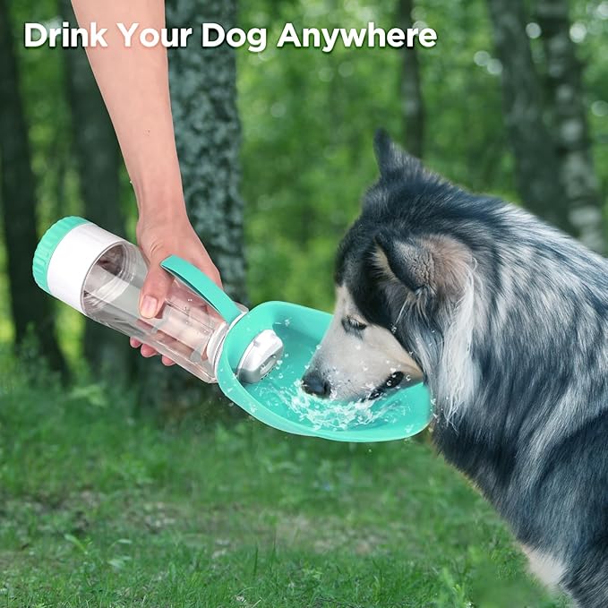 Uppetly Dog Water Bottle, Pet Water Bottle with Food Container and Drinking Feeder, Leak Proof, BPA-Free, Portable Foldable Puppy Water Cup Dispenser for Outdoor Walking, Travel, Large Light Blue