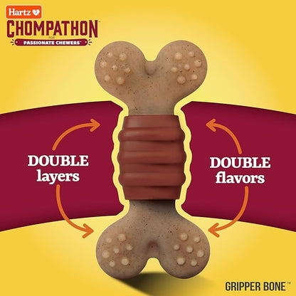 Hartz Chompathon Gripper Bone Dog Chew Toy for Aggressive Chewers, Double Layered Flavored with Chicken & Bacon