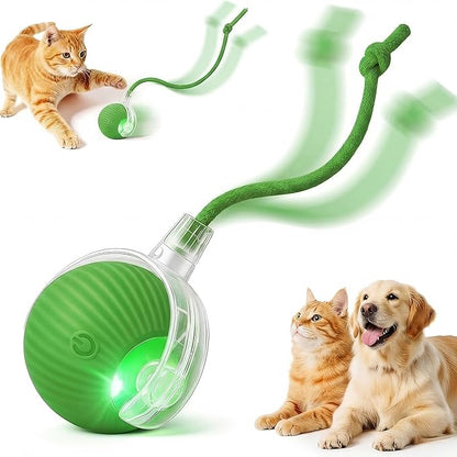 Interactive Cat Toy Ball, Automatic Intercative Cat Toys for Indoor Cats, The 3rd Generation Agile Moving Cat Ball with Elastic Mesh Tail, Toys for Indoor Adult Cats (Green)