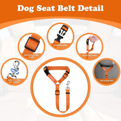 BWOGUE Pet Dog Cat Seat Belts, Car Headrest Restraint Adjustable Safety Leads Vehicle Seatbelt Harness (1 Pack, Orange, Not Elastic)