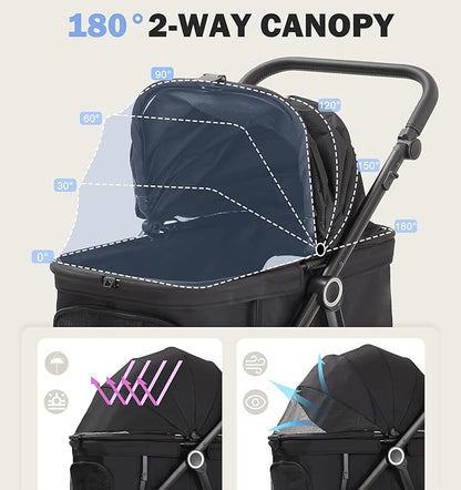 Dog Stroller for Medium Large Dogs up to 66lbs,Pet Stroller for 2 Small Dogs with Adjustable Handle & Canopy, Foldable,Storage Organizer