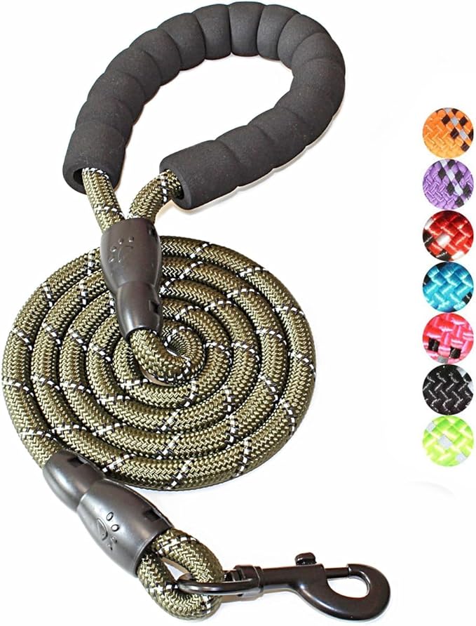 BAAPET 2/4/5/6 FT Dog Leash with Comfortable Padded Handle and Highly Reflective Threads for Small Medium and Large Dogs (5FT-1/2'', Olive Green)