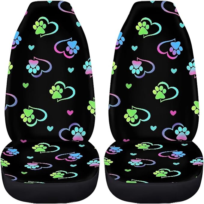 Dog Paw Heart Car Seat Covers Set for Front Universal Interior Accessories Seat Protective Bottom Cushion Pad Set for Women Cute Vehicle Interior Accessory for SUV Truck