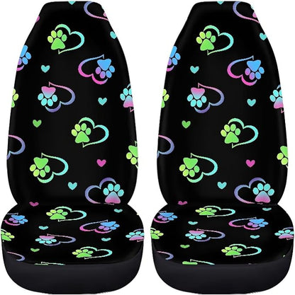 Dog Paw Heart Car Seat Covers Set for Front Universal Interior Accessories Seat Protective Bottom Cushion Pad Set for Women Cute Vehicle Interior Accessory for SUV Truck