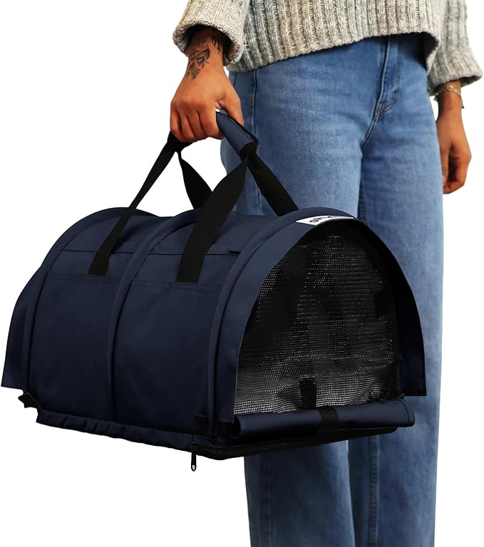 SturdiBag Pro 3.0 Pet Travel Carrier for Cats and Dogs – Soft-Sided with Safety Clips and Seatbelt Straps for Airplane or Car Travel | Large, Navy