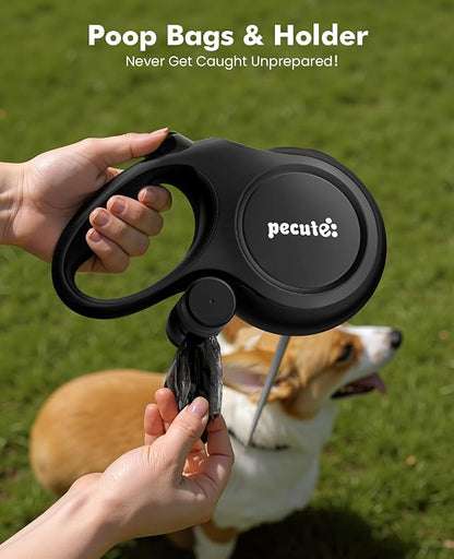 26ft Dog Leash Retractable with Chew Proof Extender, Upgraded Heavy Duty Retractable Dog Leash with Poop Bag Holder,Anti-Slip Grip, Reflective Leashes for Medium Large Pets 33lbs-110lbs (Black)