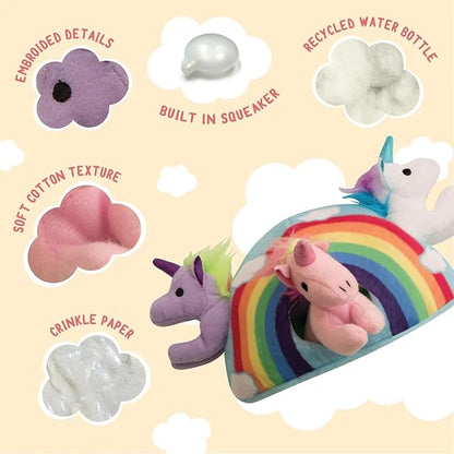 Snugarooz Hide & Seek Rainbow Dog Toy with Repair Patch – Interactive Plush Rainbow with 3 Squeaky Unicorns – Designed for Fun and Engaging Play for Your Pup