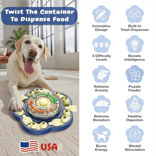 KADTC 3 Levels of Challenge Dog Puzzle Feeder Toy U.S. Brand - Design Spin-to-Release Treat Dispenser For Small Medium Large Dogs Boredom Buster Mental Stimulation Enrichment Slow Feeding Puzzles Toys