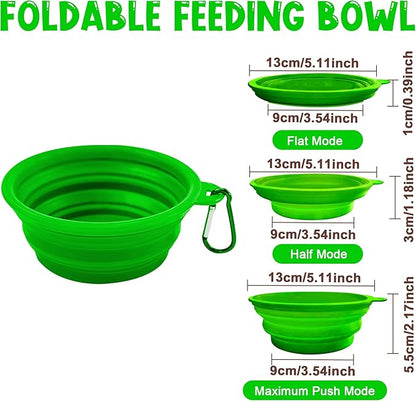 Small Collapsible Dog Bowls (12oz), 1 Pack Pet Travel Foldable Bowl with Carabiners, Healthy, Soft Silicone, Portable Essential Set for Walking, Travel, and Hiking (Green)