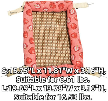 Hanging Cat Bed with Rattan Mat and Cotton Pad Cat Swing Hammock for Cage Kitten Cage Pet Hammock Ferret Bed Desk Accessories Indoor Hanging Bed Kitten Puppy Rabbit Bunny (Rectangle-Coffee,Large)