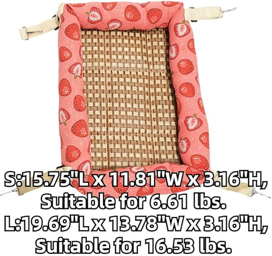 Hanging Cat Bed with Rattan Mat and Cotton Pad Cat Swing Hammock for Cage Kitten Cage Pet Hammock Ferret Bed Desk Accessories Indoor Hanging Bed Kitten Puppy Rabbit Bunny (Rectangle-Coffee,Large)