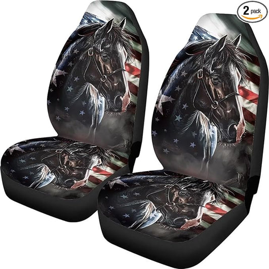 Horse American Flag Seat Covers Decorative Accessories for Cars Trucks SUV 2-Pack Car Seat Covers Car Accessories Auto Interior Covers for Truck Van SUV, Seat Covers