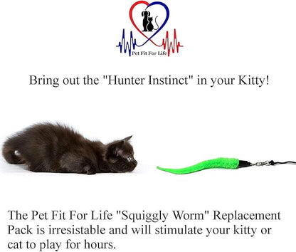 Pet Fit For Life - 5 Piece Kitten Toy Refill Pack - Replacement for Indoor Cat's Interactive Wand and Catch Wand - Features 5 Assorted Soft Squiggly Worm Attachments