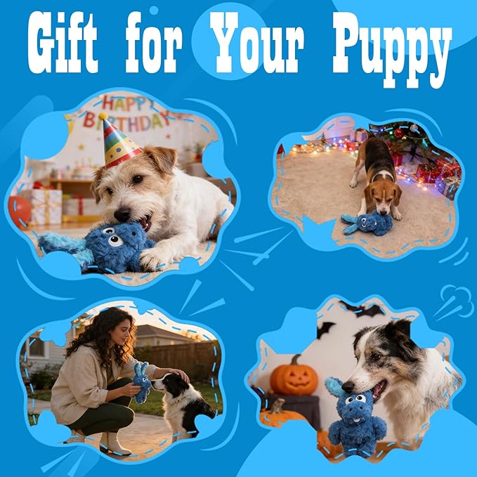 Donkey Squeaky Dog Toys to Keep Them Busy, Stuffed Plush Dog Toy Birthday Gift Crinkle Pet Puppy Tug Toy for Small Medium Large Dogs(Blue)