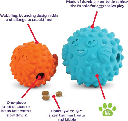 Brightkins Tough & Tumble Treats Dispenser Large Pufferfish - Interactive Dog Puzzle Toy for All Breeds, Enrichment Gifts for Puppies