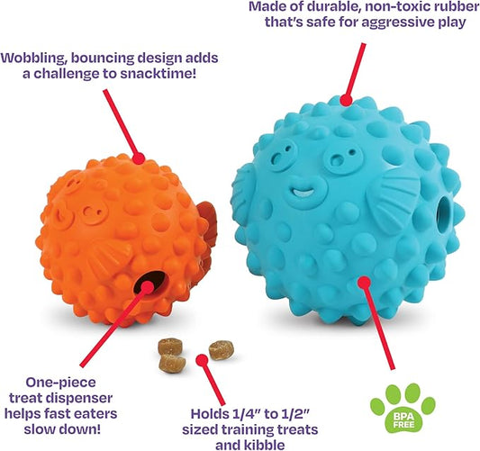 Brightkins Tough & Tumble Treats Dispenser Large Pufferfish - Interactive Dog Puzzle Toy for All Breeds, Enrichment Gifts for Puppies