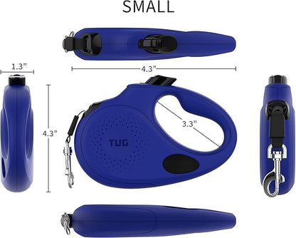 TUG Oval 360° Tangle-Free Retractable Dog Leash with Integrated Waste Bag Dispenser (Small, Blue)
