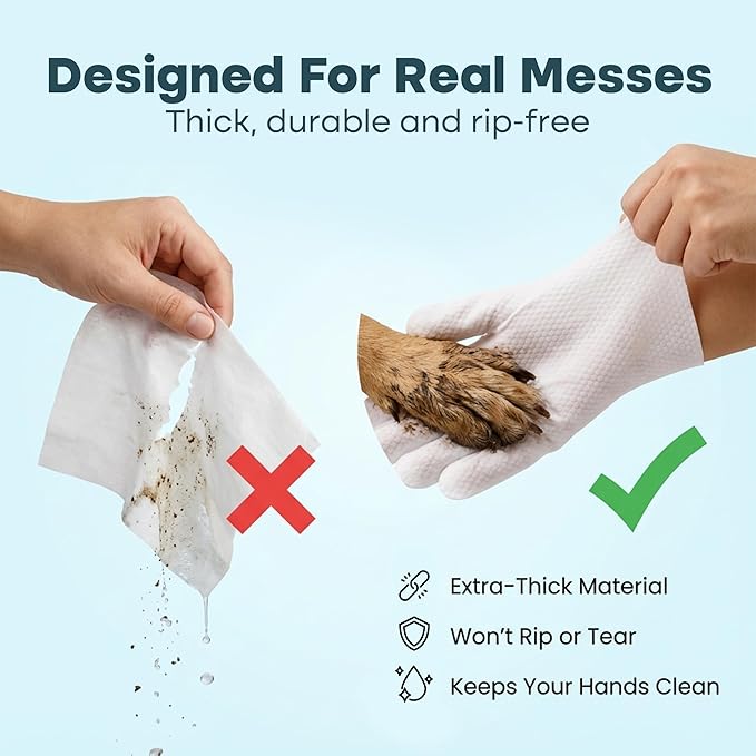 Uproot QuickClean Gloves Pro: 1 Month Supply - Extra-Thick Pet Glove Wipes for Dogs & Cats - Easy Wipe Paws, Eyes, Ears, Butt, & Body - Lick-Safe - Cleaning, Deodorizing & Grooming (6 Pack)