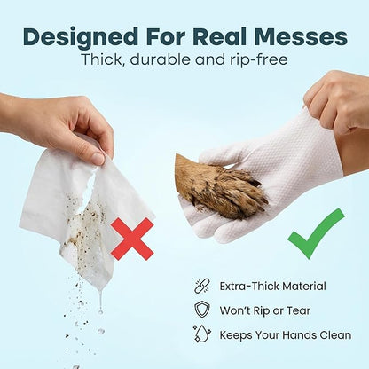 Uproot QuickClean Gloves Pro: 1 Month Supply - Extra-Thick Pet Glove Wipes for Dogs & Cats - Easy Wipe Paws, Eyes, Ears, Butt, & Body - Lick-Safe - Cleaning, Deodorizing & Grooming (6 Pack)