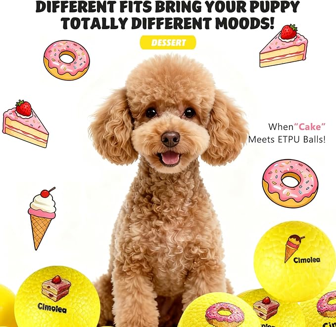 Dog Balls Tennis balls for Dogs, Interactive Dog Toys for Aggressive Chewers ,Indestructible Dog Toy to Keep Them Busy, Puppy Chew Toys for Teething, Durable Dog Ball for Medium Small (Dessert-2.6")