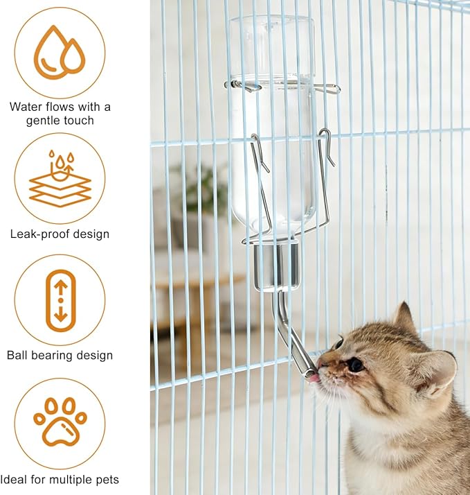 Baluue Dog Water Dispenser No-Drip Pet Water Bottle for Cage Crate 180ml /6Oz Hanging Small Bottle for Cage Crate Raised and Lowered Waterfeeding for Dogs and Small Pets