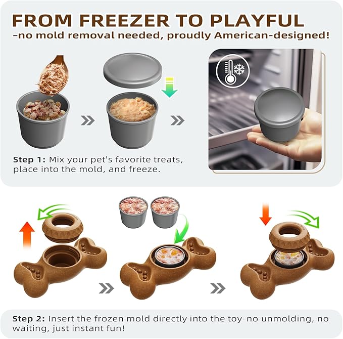 SHINKAI Refillable Frozen Dog Toy – Tough Chew & Ice Cream Holder for Aggressive Chewers, Reduces Anxiety & Destructive Behavior (Brown)