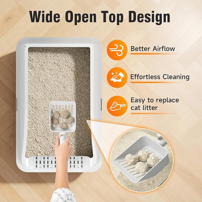 2PACK Stainless Steel Litter Box, Odor Free XL Metal Litter Box Extra Large with High Sides, Easy Cleaning Open Top Litter Pan Include Scoop Non-Sticky Kitty Cat Box Anti-Urine Leakage, Anti-Scratch