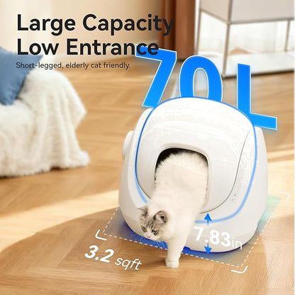 CATLINK Self Cleaning Litter Box, Pinch-Free Safety Protection, Automatic Litter Box Health Monitor for Kitten/Senior/Short-Legged, Suits Beginner/Traveler, SE White/Large (Multi-Cat Household)