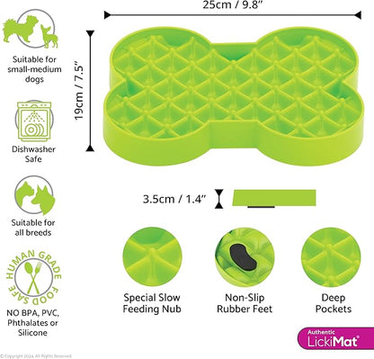 LickiMat Small Slodog Suitable for Wet Food, Raw Food, Kibble and Treats. Perfect Feeder for Small and Medium-Sized Dogs. No Gulp and No Frustration. (Green)
