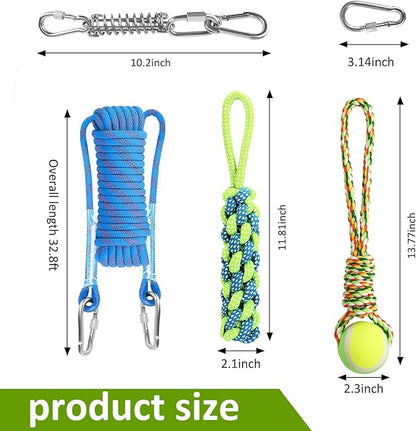 Tree Tugger Dog Toy, Retractable Dog Bungee Tug Toy, Tether Tug Outdoor Dog Toy, Interactive Tether Tug of War Toy with 32.8 ft Rope, Spring Pole Kit, 2 Chew Rope Toys for Pitbull Medium, Large Dog