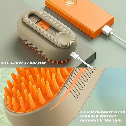 4 in 1 Cat Steam Brush for Shedding, Rechargeable Pet Grooming Brush with Steam Spray, Anti-Static Deshedding & Massage Brush for Indoor Cats and Dogs, Quiet Pet Hair Removal Tool (Brown)