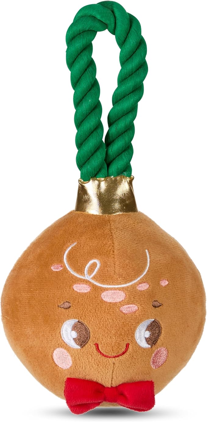Bow Wow Pet Gingerbread Ornament Rope Plush Dog Toy