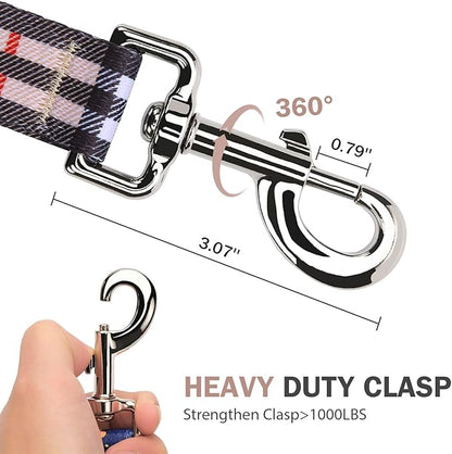 Hikiko Double Handle Dog Leash Cute Girl 5 Foot Padded Traffic Handles for Walking Training (Beige Plaid, 5ft)