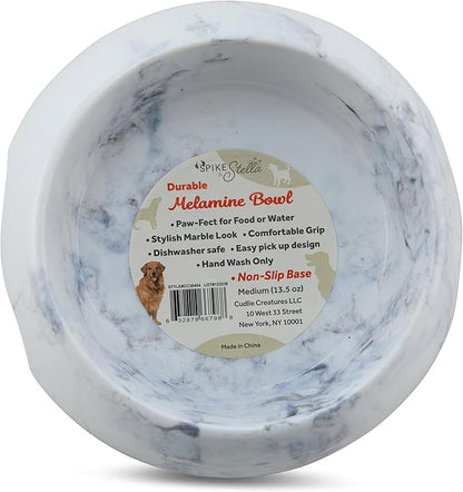 Marble Print Melamine Dog and Cat Food and Water Bowl, Non Skid Base, Anti-Slip Pet Feeder Bowls (5.4 Ounce, 13.5 Ounce,27 Ounce)