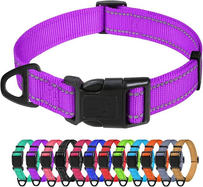 TagME Reflective Nylon Dog Collars, Adjustable Classic Pet Collar with Quick Release Buckle for Medium Dogs, Purple, 1.0" Width